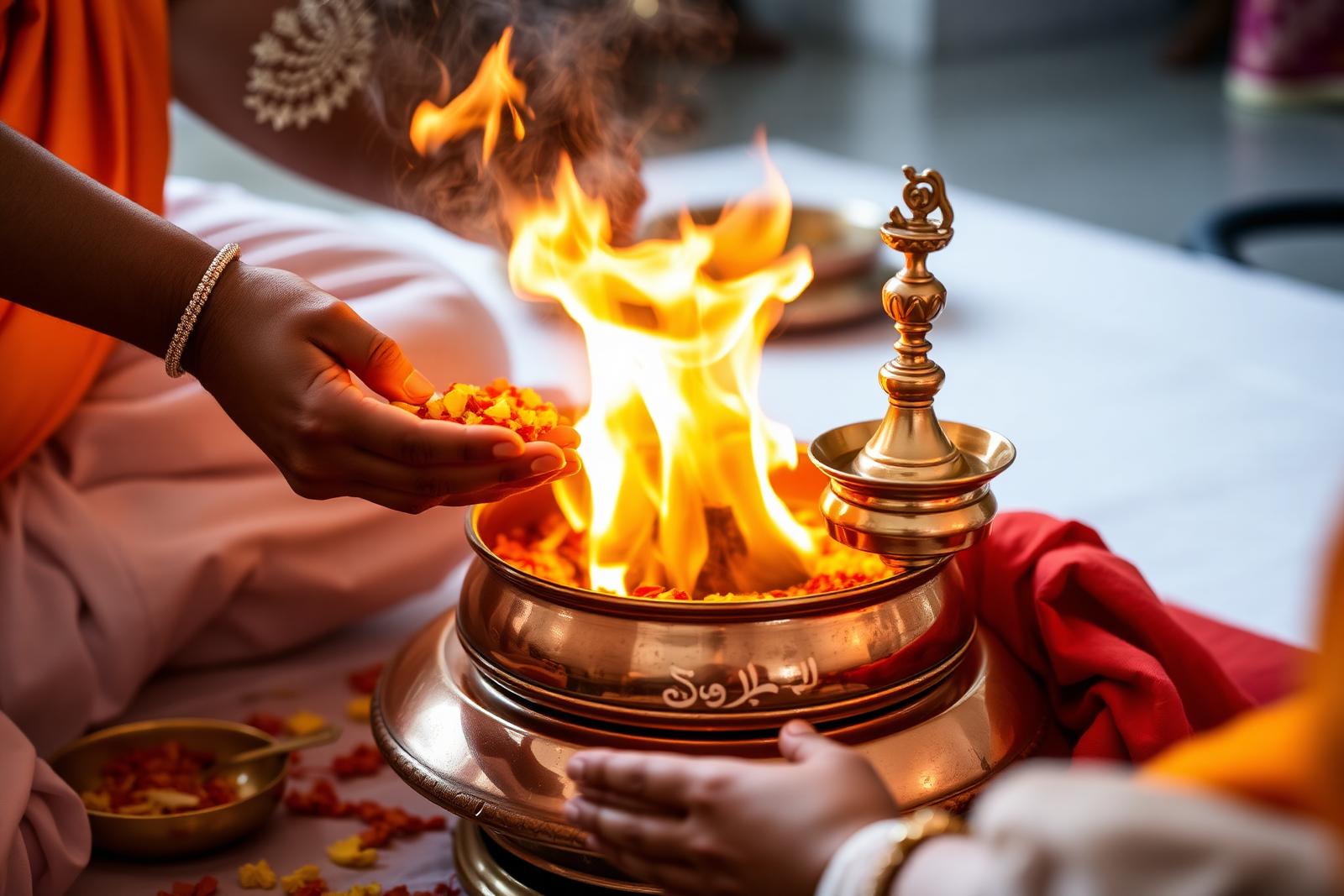 Hindu havan puja with sacred fire